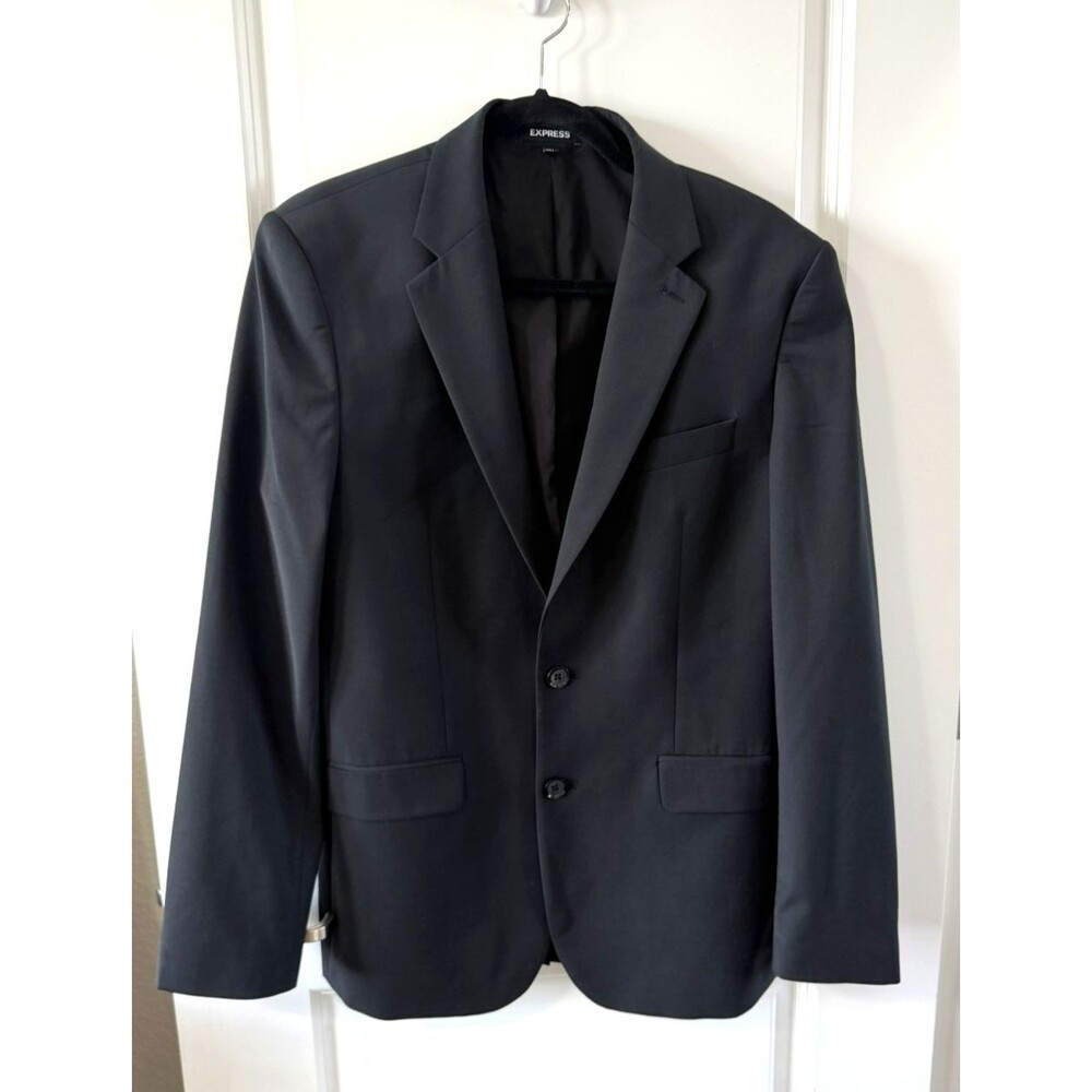 Express Suit Jacket Mens 38L Black Wool Blend Extra Slim Fit 2 Button